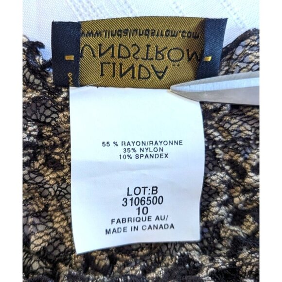 Vintage Y2K LINDA LUNDSTRÖM Black & Tan Stretchy Mesh Overlay Top Size 10 - Picture 4 of 6